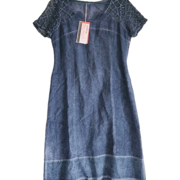 Maloka Linen Dress Midi Blue Womens 4 Vintage - Picture 7 of 10